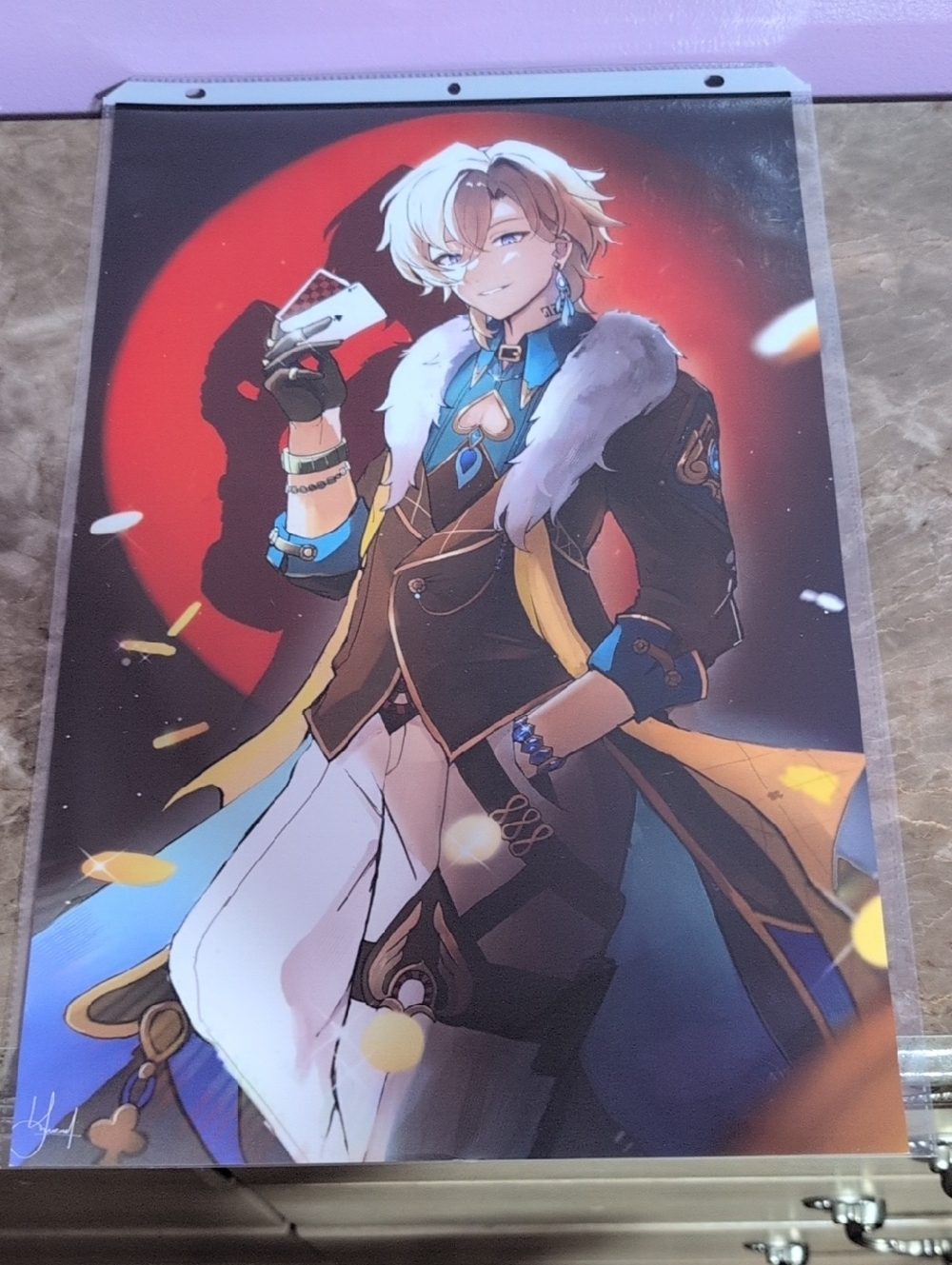 Anime Honkai Star Rail Print Featuring Aventurine Fanart- Red, Blue, Gold